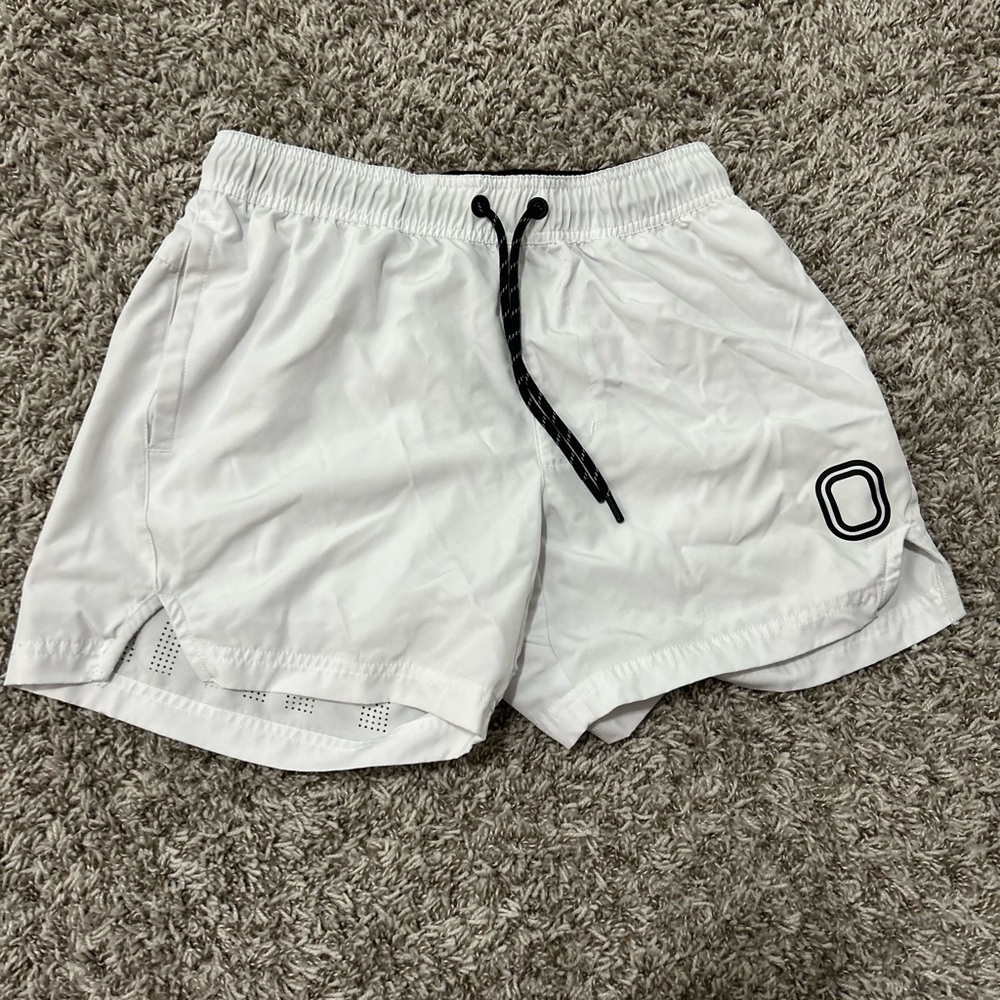 White Overtime Athletic Shorts with Black Drawstring